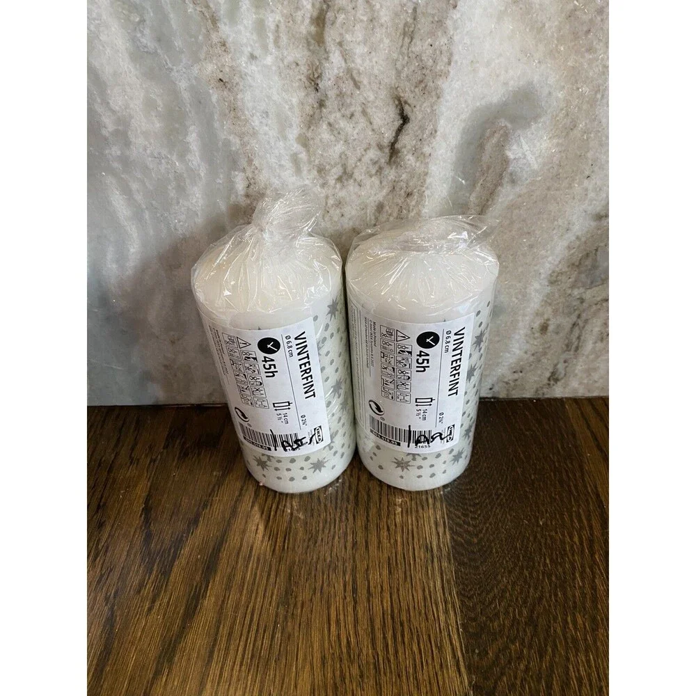 Ikea Vinterfint Candle Set of 2 Silver Star Pillar 605.518.95 Unscented